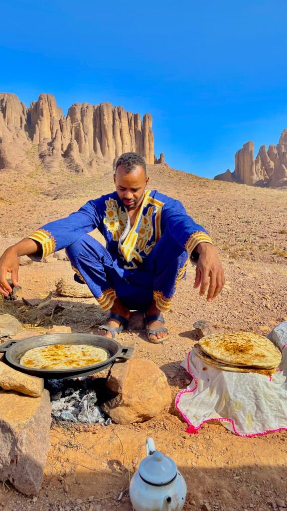 yassine preparing moroccan breakfast with bread